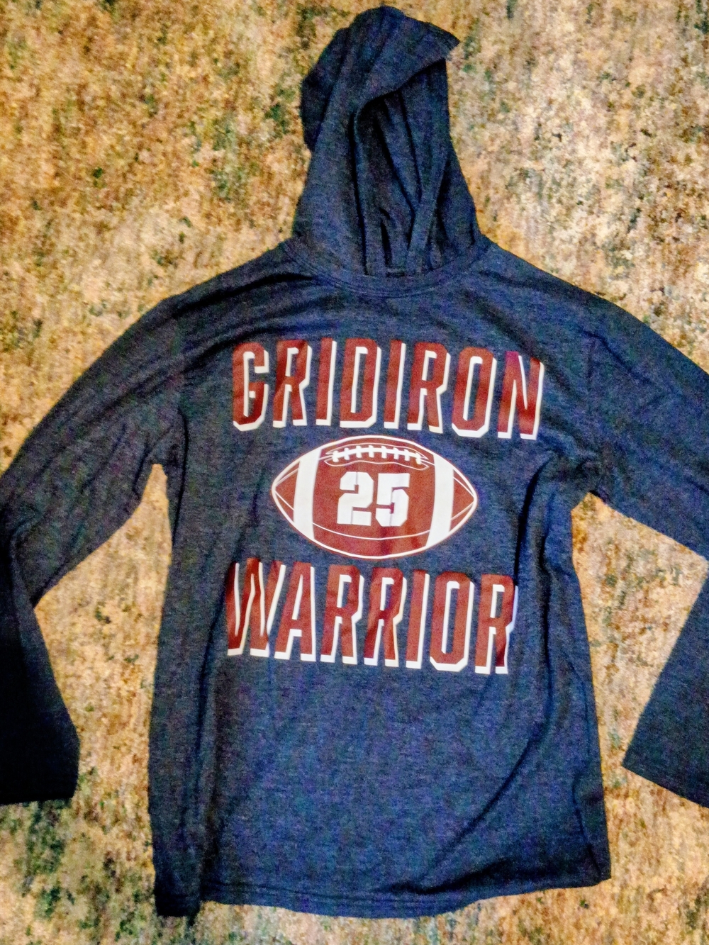 The Children's Place Navy Gridiron Warrior Hooded Tee with Rust Graphic